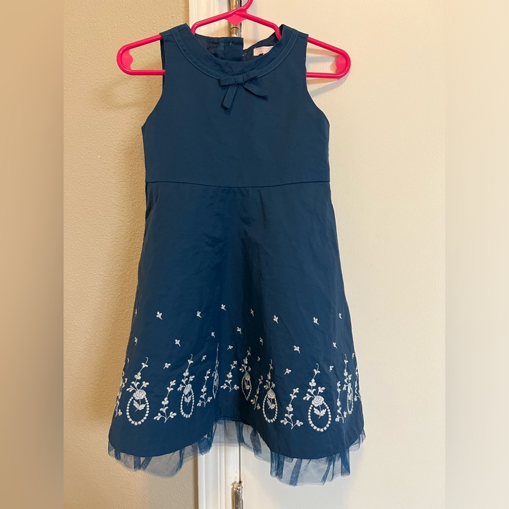 Janie and Jack Blue‎ Embroidered Bow Dress Tulle Hem 18-24M